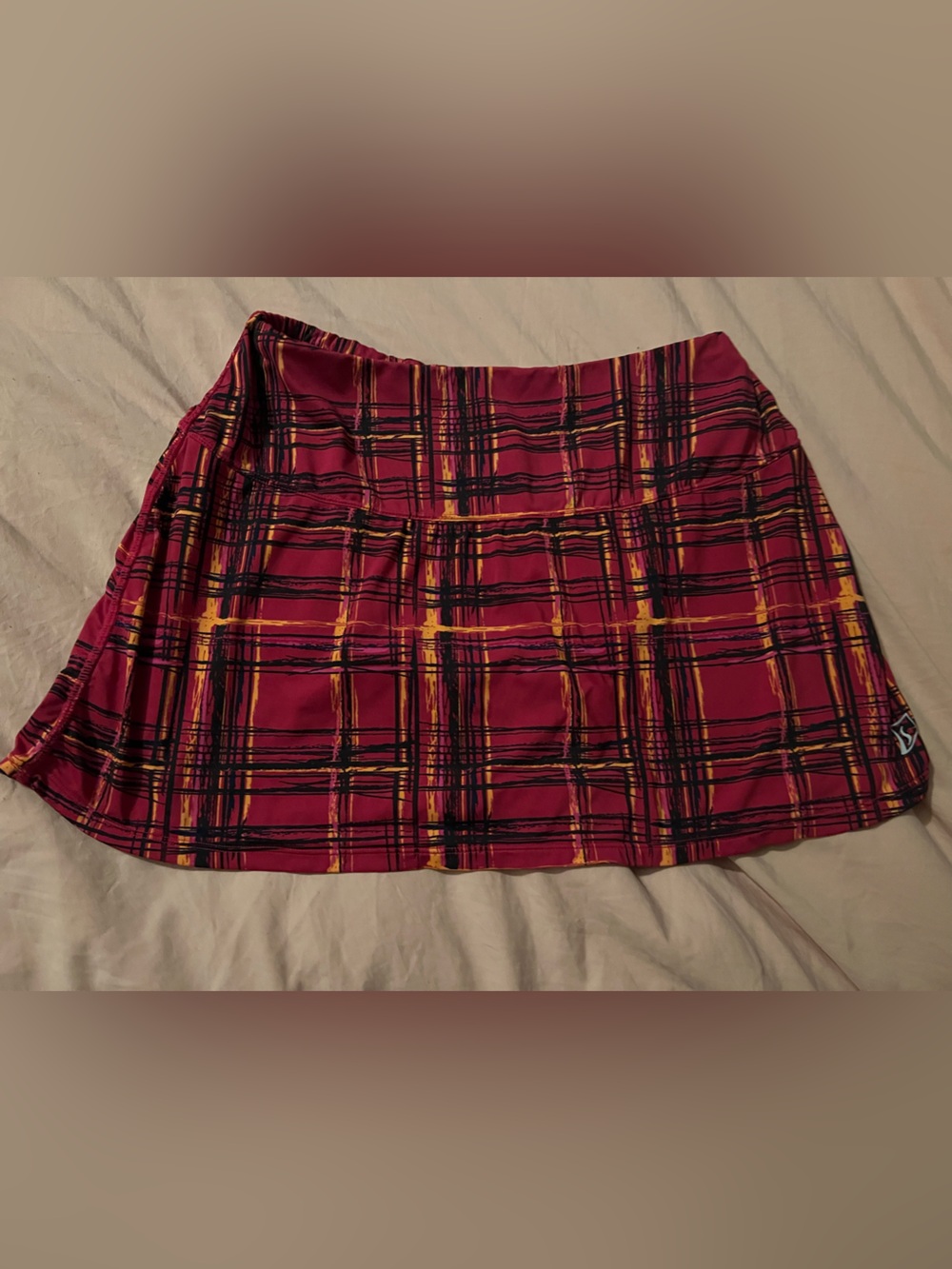 SkirtSports Burgundy Plaid Skort with Yellow & Black Accents